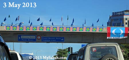 party flags in Kota Kinabalu junction