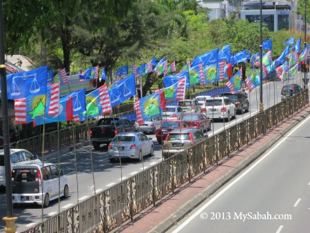 party flags next to road