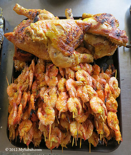 BBQ chicken and shrimps