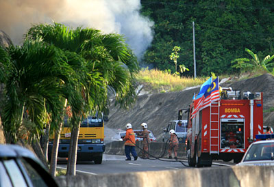 Firemen put off truck on fire