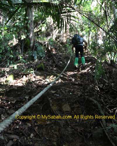 climbing up with rope