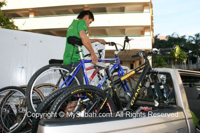 Loading our mountain bikes