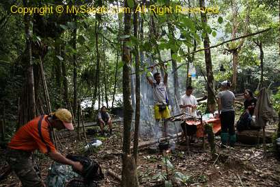 setting up campsite