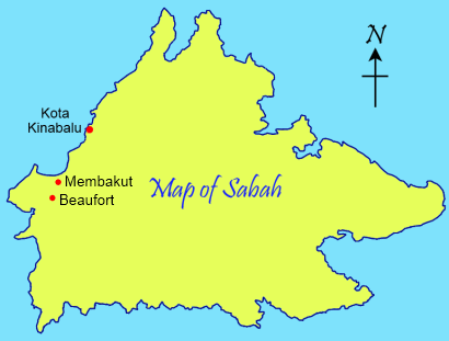 Membakut on Sabah map