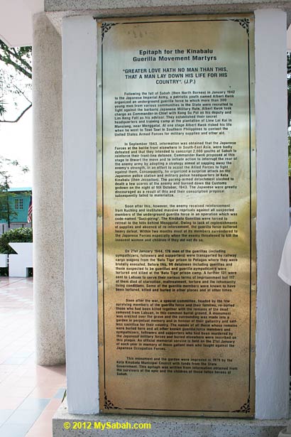 history of Double Tenth Revolt on Petagas war monument