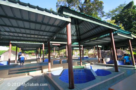 shaded bath tubs area of Poring Hot Springs