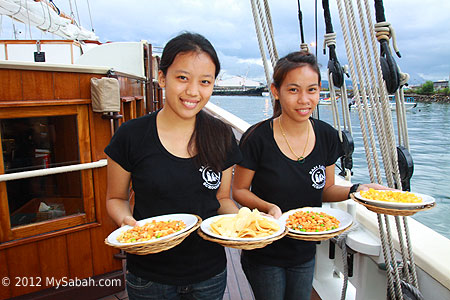 snacks and cocktail onboard