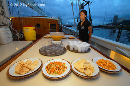 snacks and drink for sunset cruise