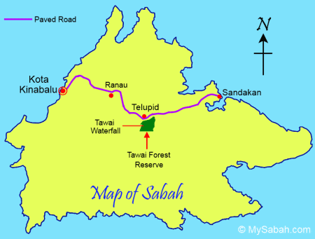 location map of Telupid town and Tawai forest reserve