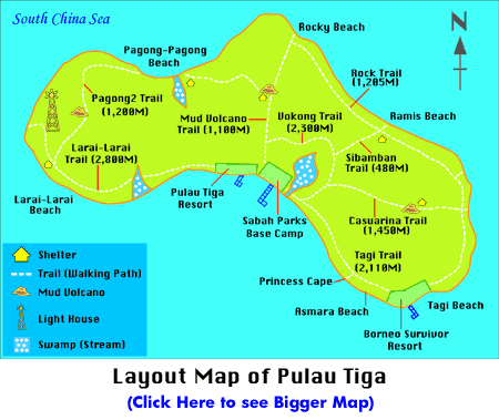 layout map of Pulau Tiga Island