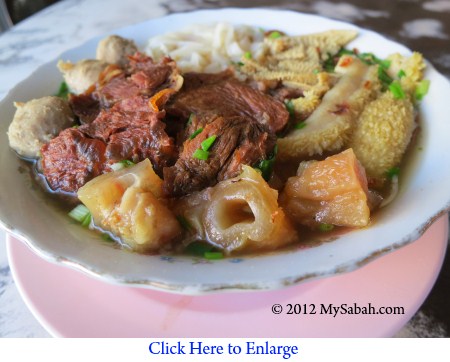 close-up of Ngau Chap noodle