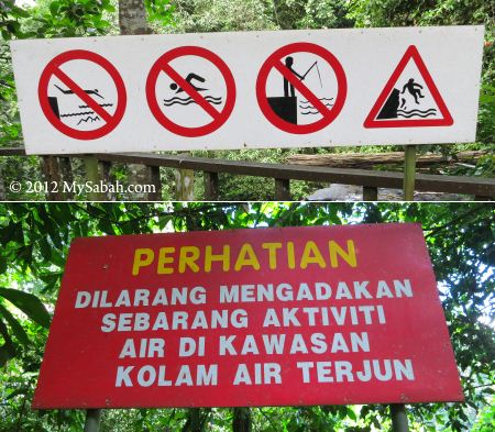 warning notice at Madai Fall