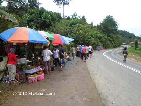 durians for sale at roadside