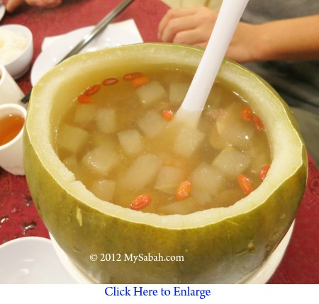 Double boiled whole winter melon soup