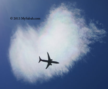 plane fly across color cloud