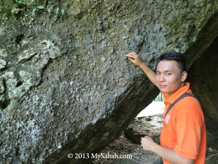 batu rojak, boulder with mixture of different stones