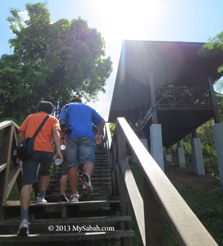 wooden steps to the top of Bukit Tengkorak