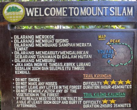signage and trail map of Mt. Silam