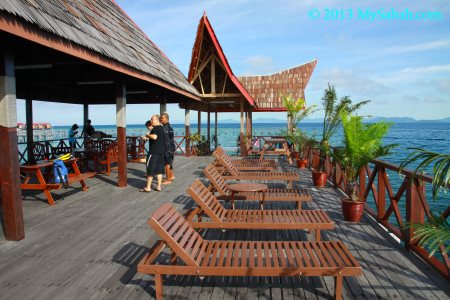 sundeck at jetty of Borneo Divers Mabul Resort