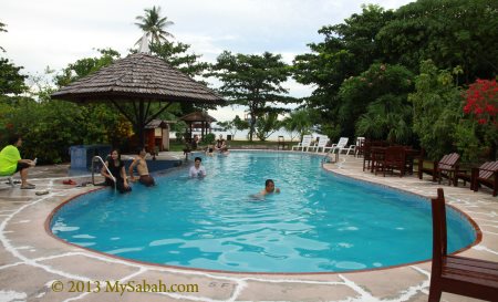 swimming pool of Borneo Divers Mabul Resort (BDMR)