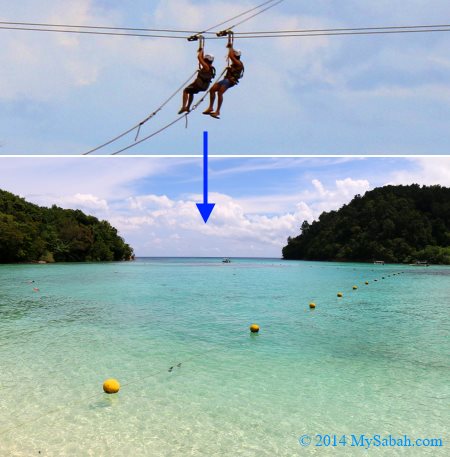 zipline between Sapi and Gaya Island