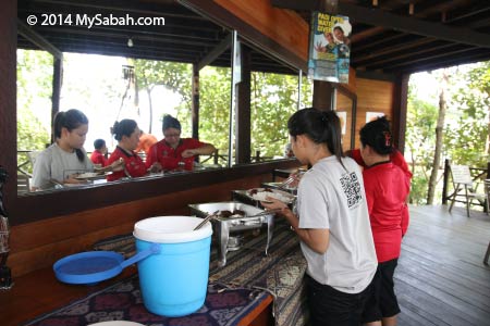 enjoying lunch buffet on Sepanggar Island