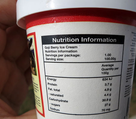 nutrition information of Sabah Froz ice cream