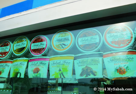 labels of different Sabah ice cream