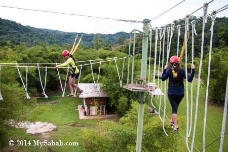 high ropes challenge: Spaghetti Walk and Burma Bridge