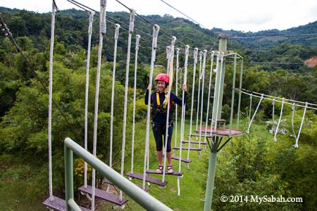 high ropes challenge: Swinging Steps