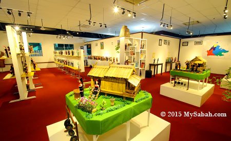 dolls and miniature traditional houses in Chanteek Borneo Gallery