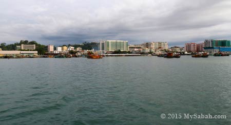 view of Kota Kinabalu city from the sea