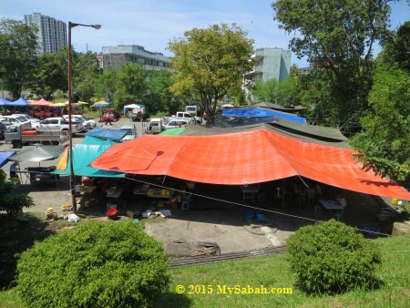 hawker center in parking lot of Tun Fuad Stephens Park