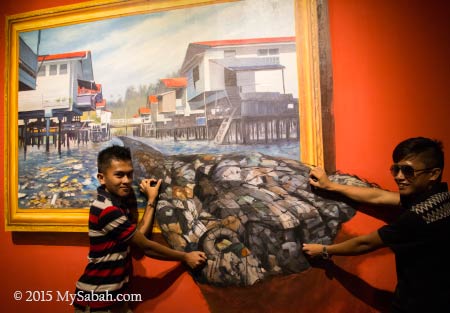 3D painting of rubbish in water village