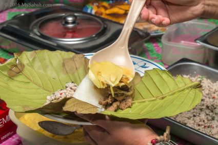 Linopot: rice and food wrapped in tarap leaf