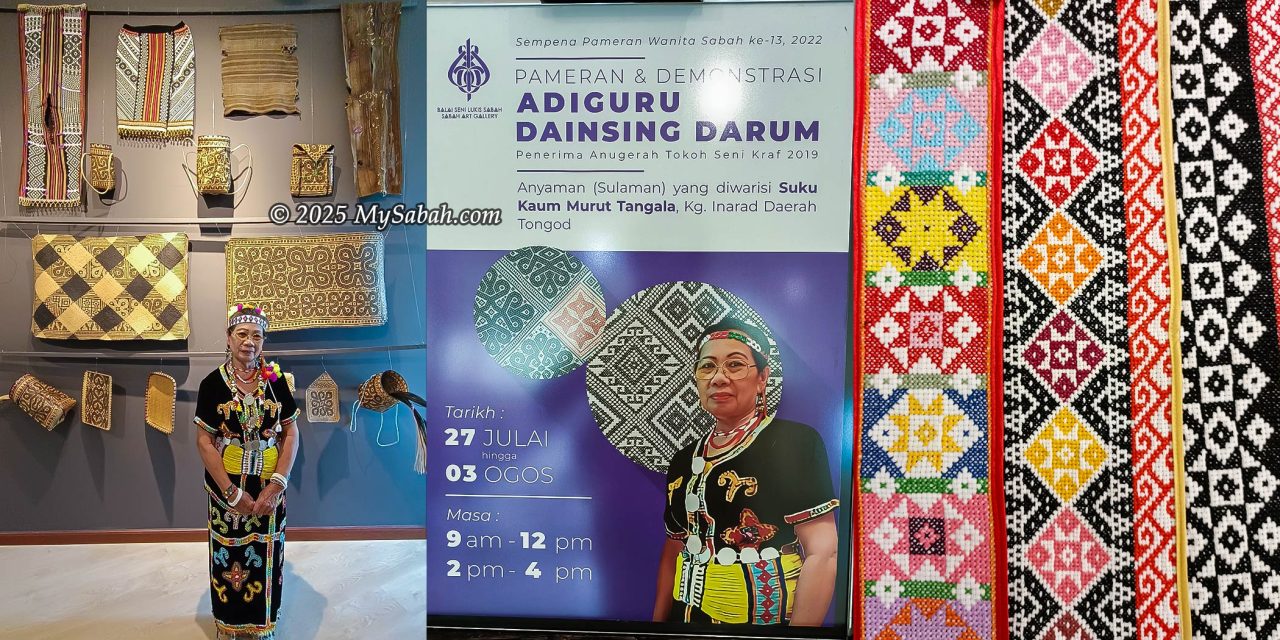 Dainsing binti Darum, dressed in traditional Murut Tangala attire, showcased her handicrafts and artworks at the Sabah Art Gallery