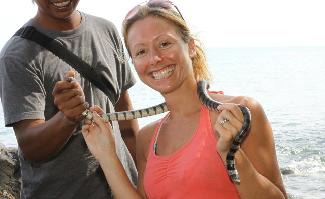 holding sea snake