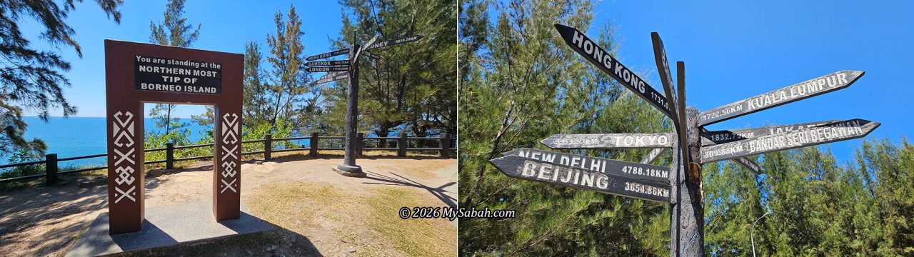 Global directional signpost located at the Tip of Borneo