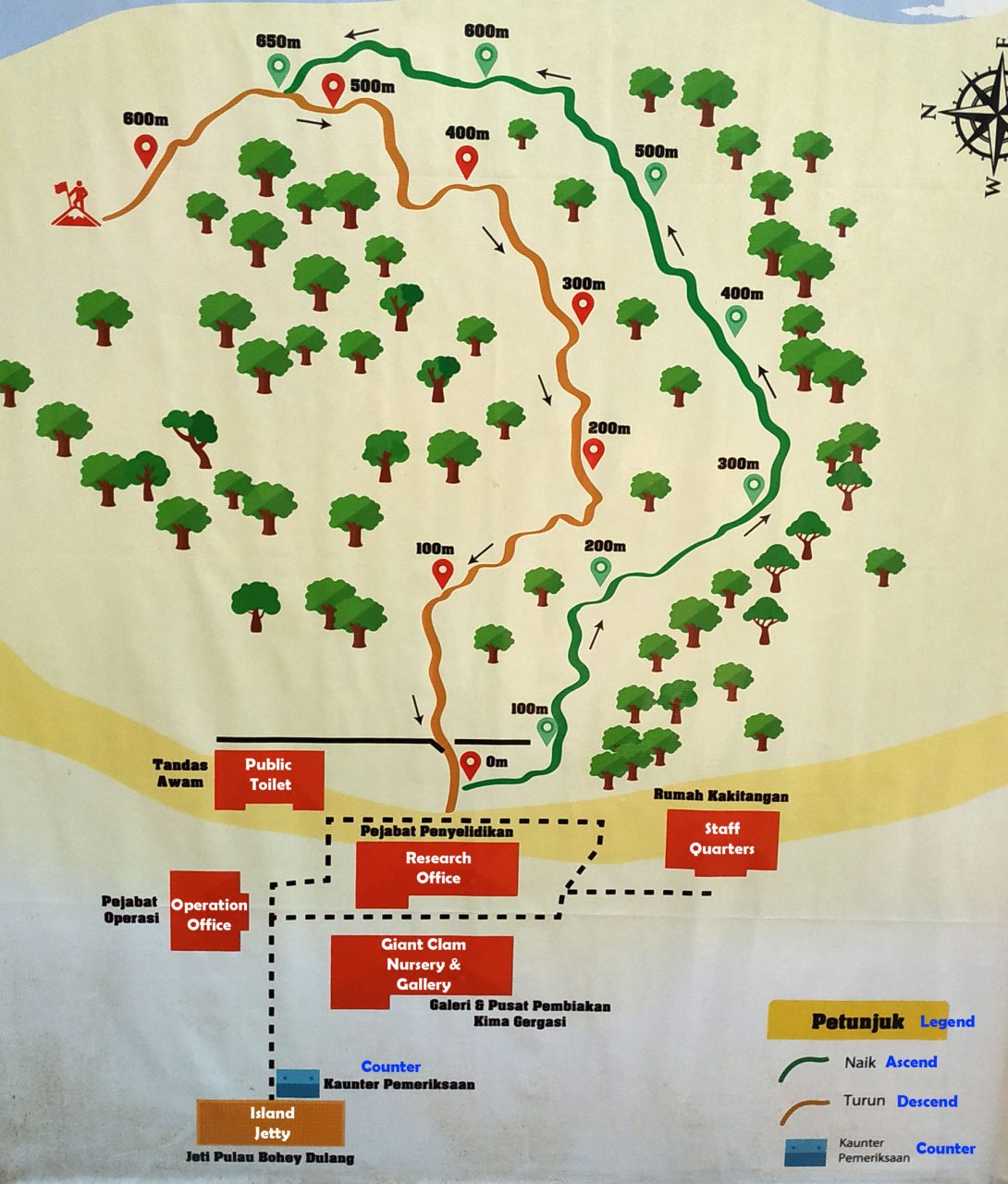 trail map of Bohey Dulang Island