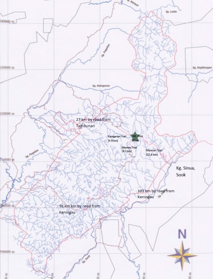 Location map of Mt. Trus Madi & starting points of 3 summit trails