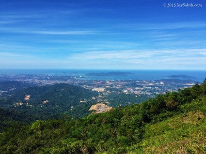 Panoramic view of Kota Kinabalu City and islands from Kokol Hill