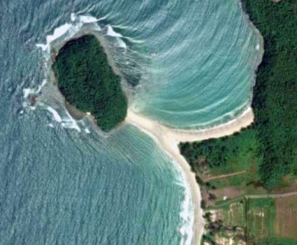 Aerial view of Kelambu Island and Beach on Google Map