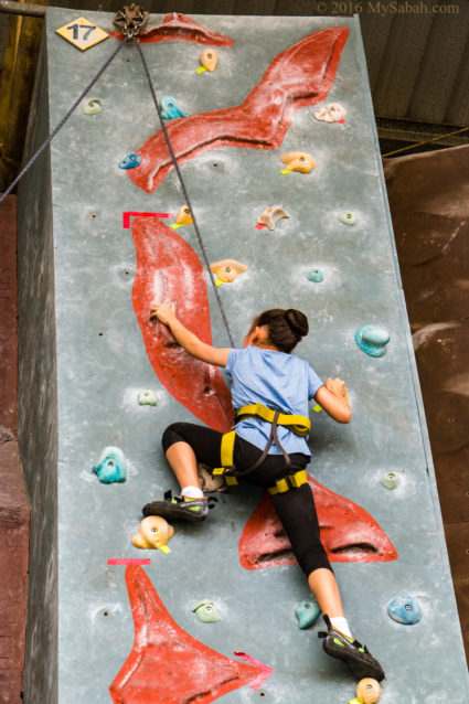 girl climbing the wall