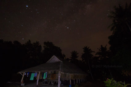 Kudat longhouse under the starry sky