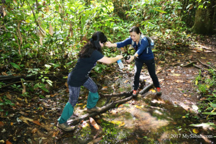 Crossing the flooded ground