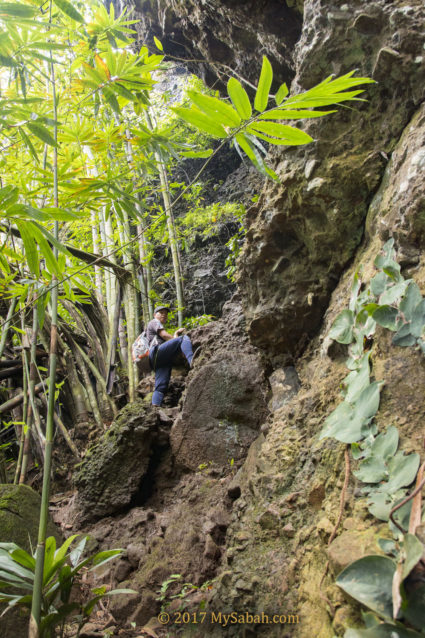 Climbing to the cave