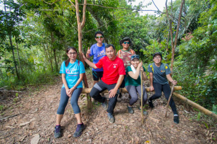 Taking a break after the steep climb