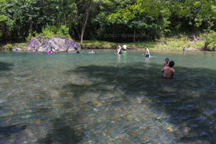 clean natural river in emerald color