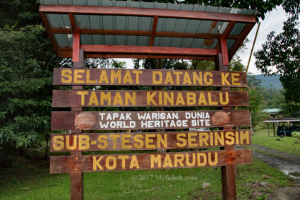 Signage at the entrance. Translation: Welcome to Kinabalu Park, Serinsim Sub-Station, Kota Marudu