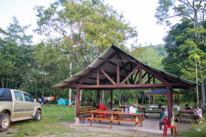 Gazebo and benches at camping site